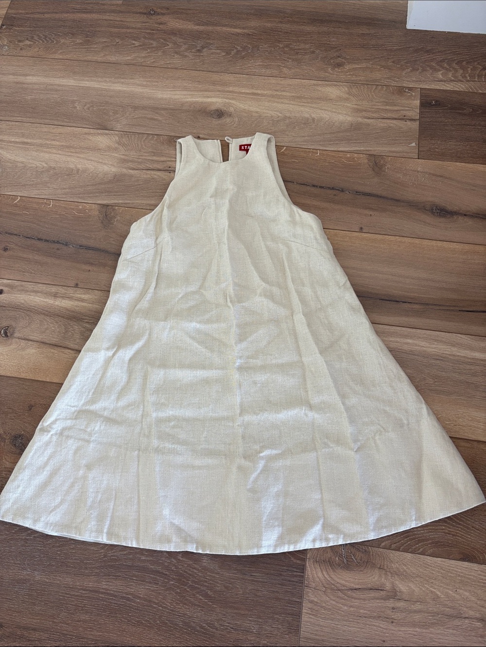 STAUD Cream Mini A-Line Sleeveless Dress
